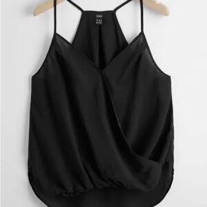 Lily White Black Spaghetti Strap Crossover Top